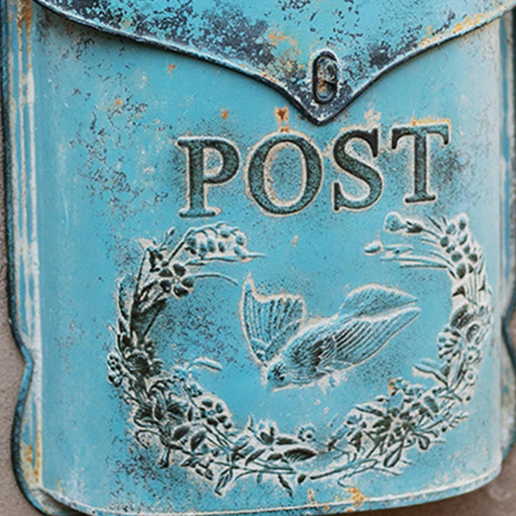 MELPHI Vintage Wall Mailbox, Metal Mailbox Large Capacity, Vintage Post Box with Cover, Wall Mount Mail Box for Garden, Outside, Coffee, Shop, Rustic Farmhouse (Color : Green)