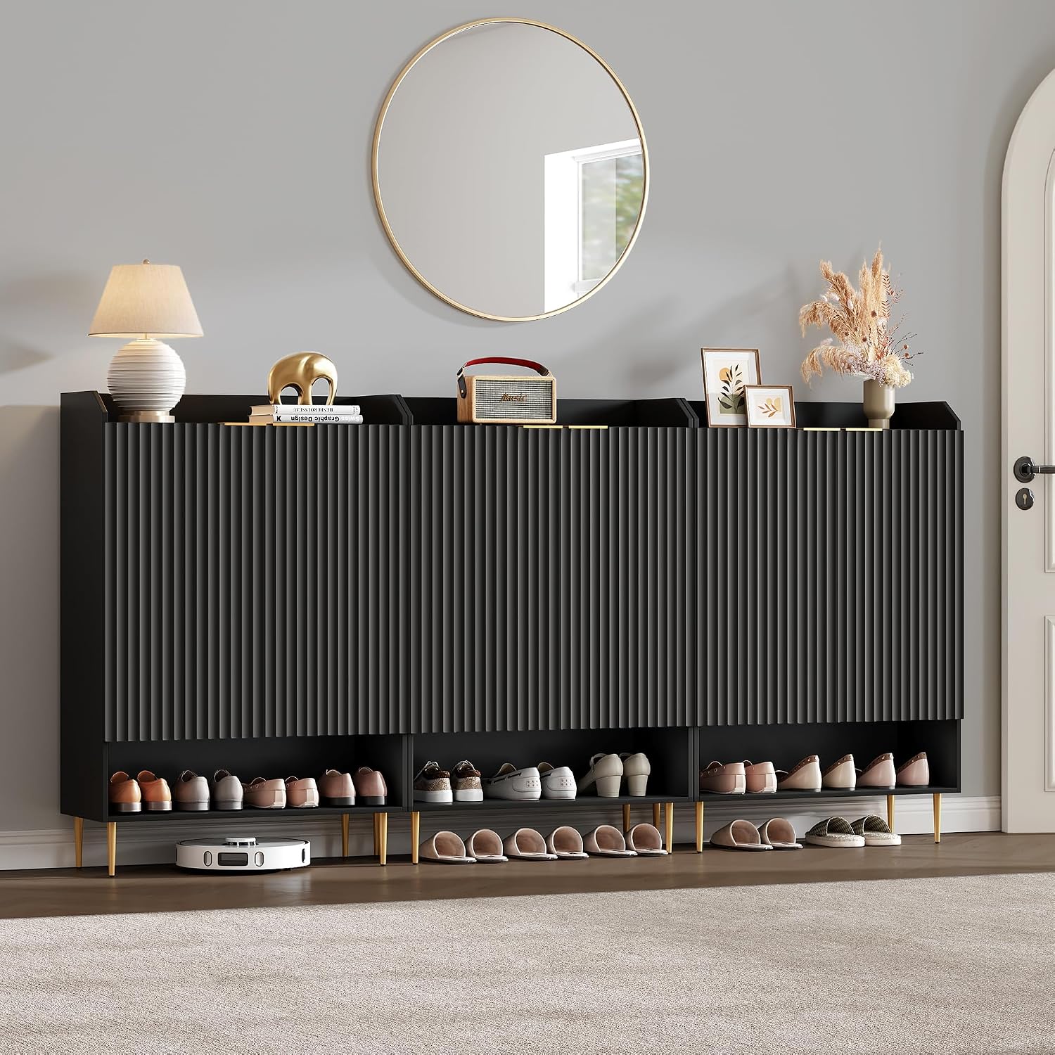 SICOTAS Shoe Cabinet with Fluted Doors - 28-Pair Large Shoe Storage Cabinet, 50.7' Tall 7-Tier Entryway Shoe Cabinet Storage with Adjustable Shelves for Entryway Hallway Living Room Front Door, Black