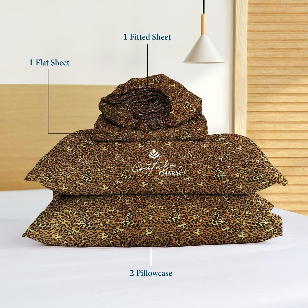 Queen Size 1000 Thread Count 100% Egyptian Cotton Sheet Set, 4-Piece, Sateen Weave, with 10-12' Deep Pocket Snug Fit (Leopard Print)