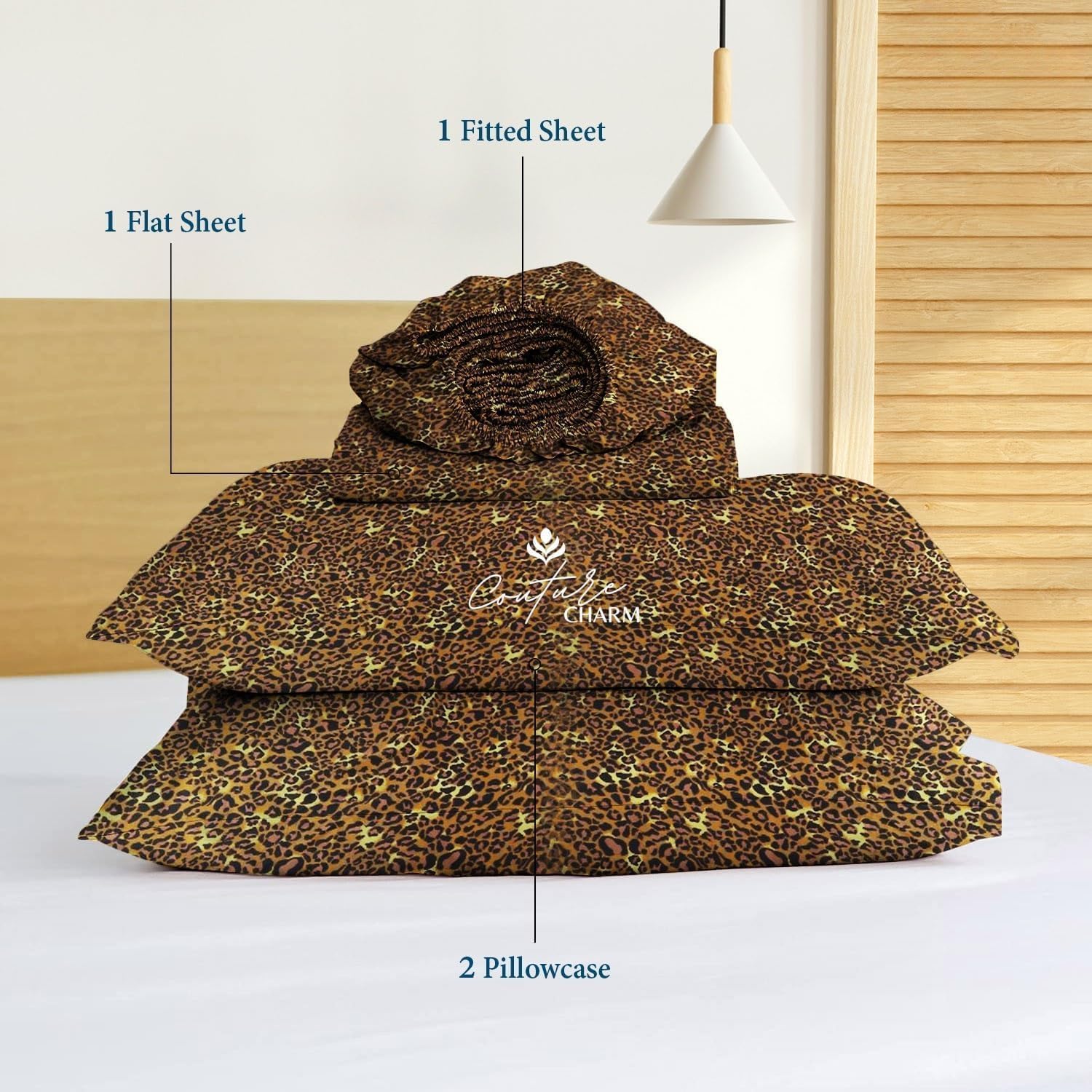 Queen Size 1000 Thread Count 100% Egyptian Cotton Sheet Set, 4-Piece, Sateen Weave, with 10-12' Deep Pocket Snug Fit (Leopard Print)