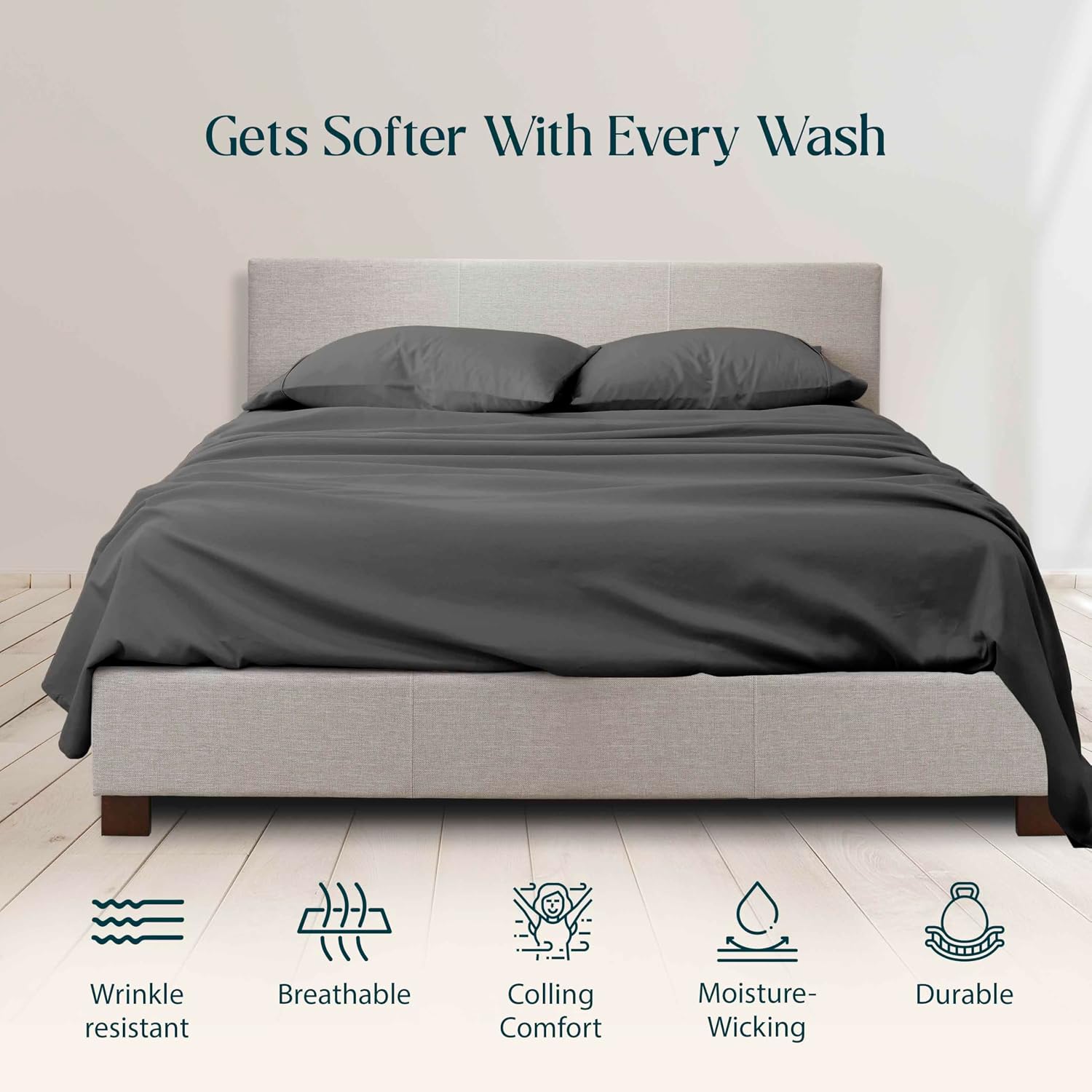 1000 Series - 100% Egyptian Cotton Sheet Set Soft & Comfy Breathable Hotel Quality Luxury Bedding -Queen Size Fits Mattress Up to 18-20' Deep (Solid, Grey)