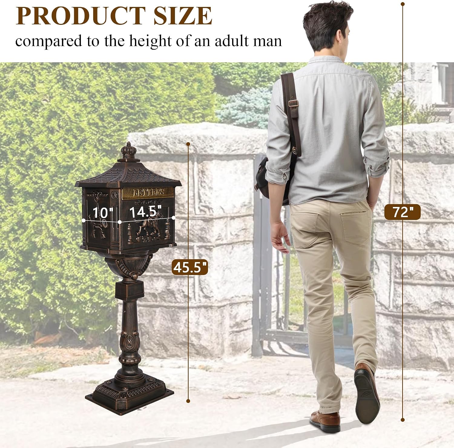 Mailbox, Heavy Duty Cast Aluminum Postal Box, Mail Box with 2 Keys for Courtyard Villa Decoration - Bronze