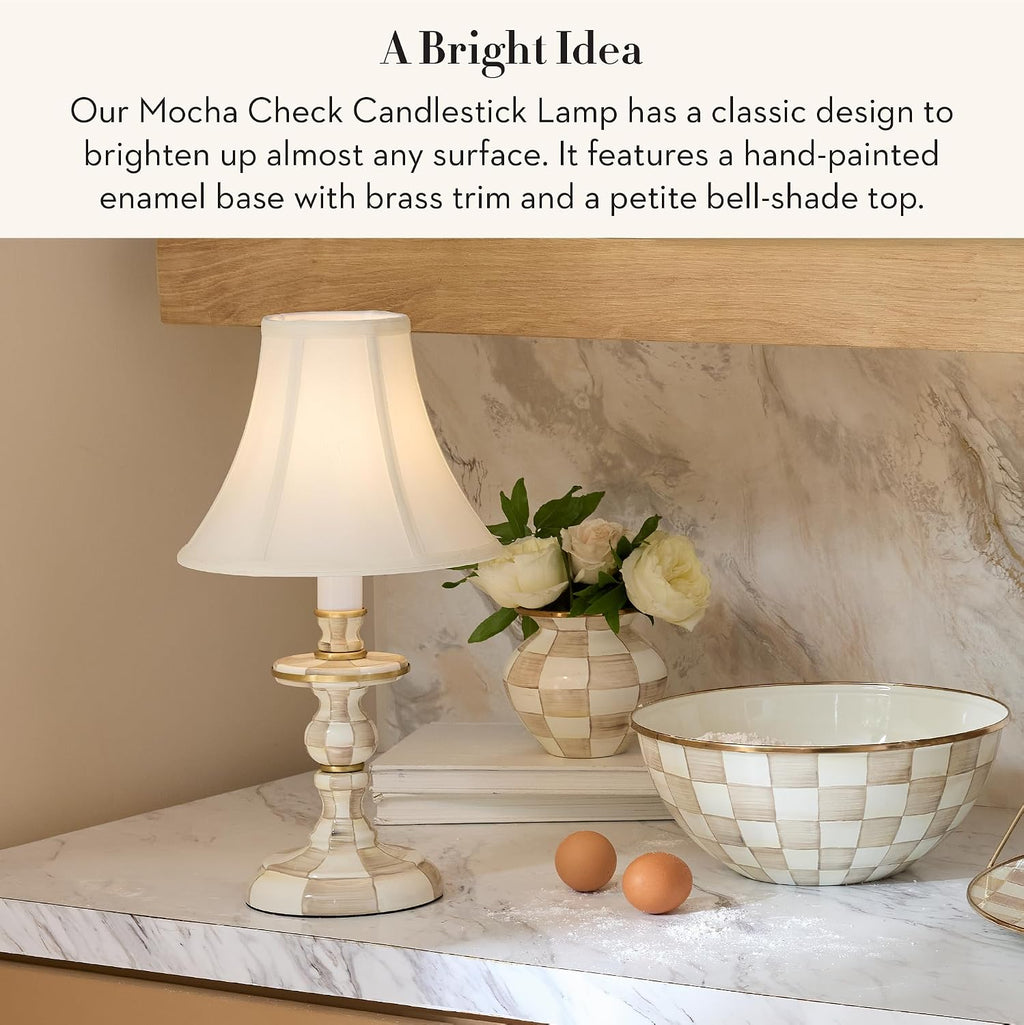 MACKENZIE-CHILDS Candlestick Lamp, Decorative Living Room and Bedroom Lamp, Brown-and-White Mocha Check