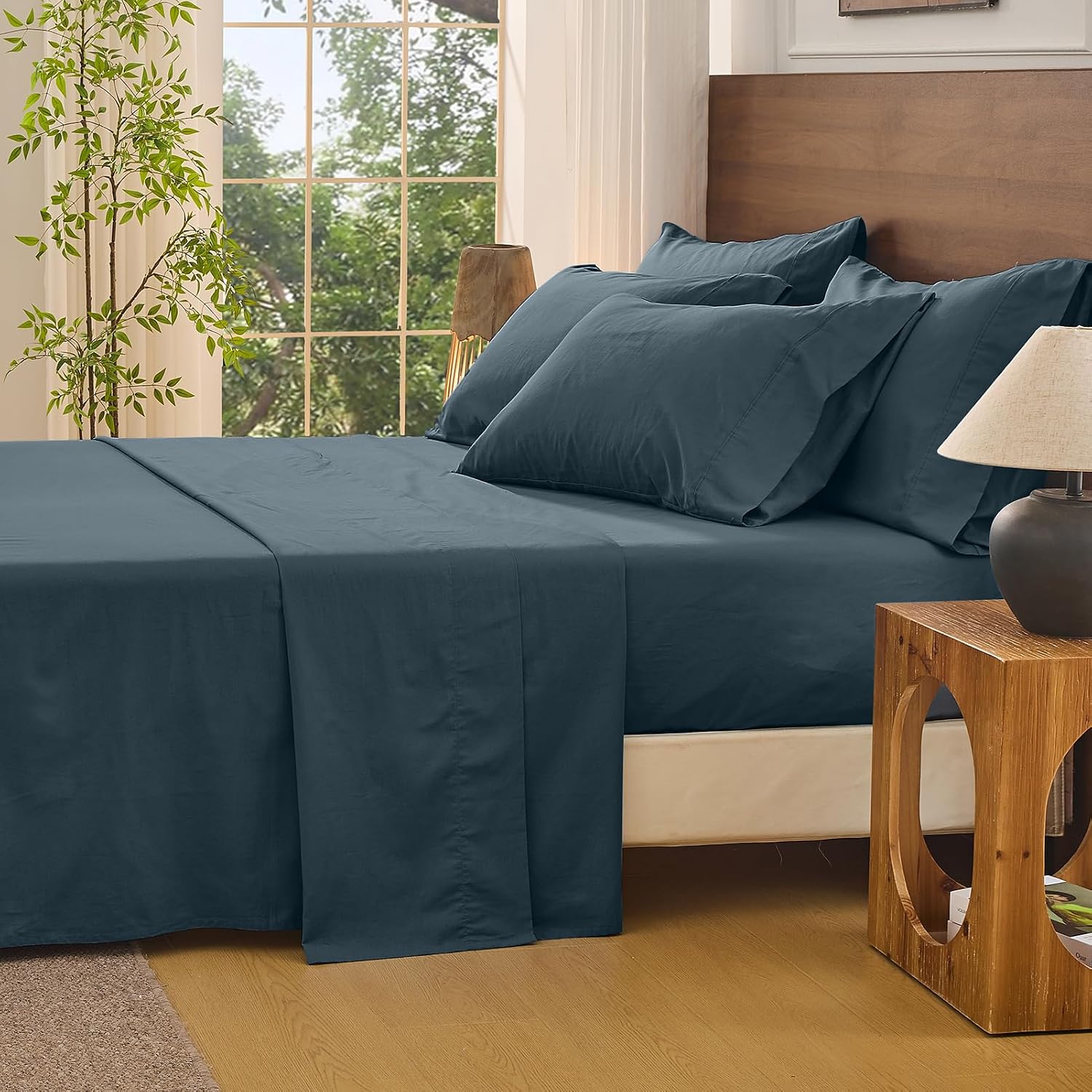 Bedlifes 100% French Linen Sheets Queen Size 18-24'Extra Deep Pocket 4-Piece Set Breathable & Moisture-Wicking,Soft & Durable Sheets for Thick Mattresses(Cool Gray)