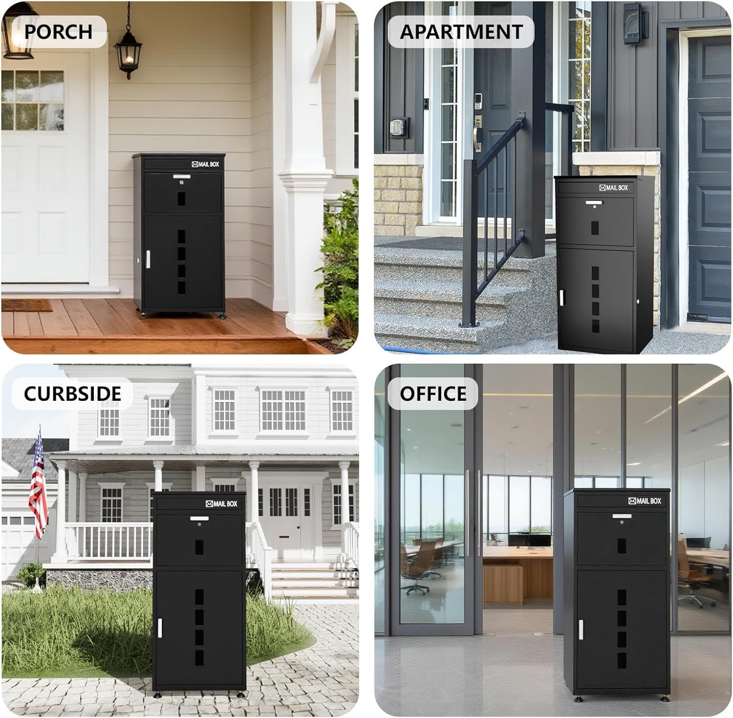 Parcel Drop Box with Mailbox, Extra Large Package Delivery Box for Outside, Anti-Theft Lockable Mail Box for Porch, Standing Courier Box for Packages and Letters with Delivery Sign, Black