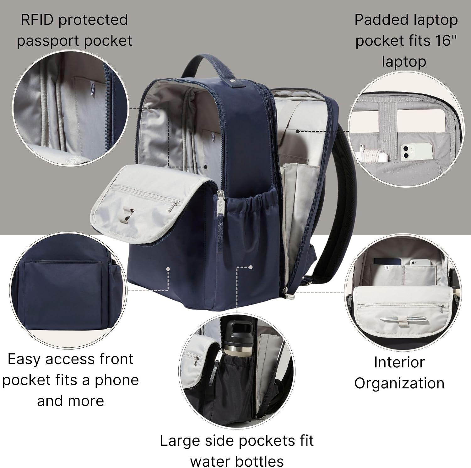 Baggallini Tribeca Expandable Laptop Backpack - 15'x11' Lightweight RFID Computer Bag for Work & Travel with Luggage Sleeve