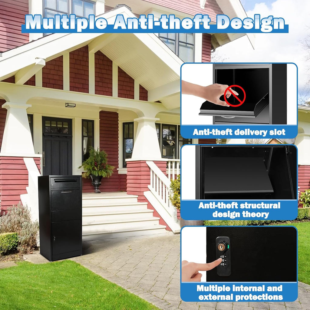 45' Package Delivery Box for Outside - Lockable Black Metal Parcel Drop Box, Anti-Theft, IPX4 Waterproof, Weather-Resistant Mailbox for Porch, Fence, Curbside (XXL: 45.1' * 14.37' * 19.1')