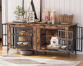 Grepatio 63' Double Dog Crate Furniture, Large Dog Kennel for 2 Dogs, Indoor Wooden Dog Crate with Rotating Feeder Bowls and 4 Doors, Heavy Duty Dog House TV Stand with Removable Divider