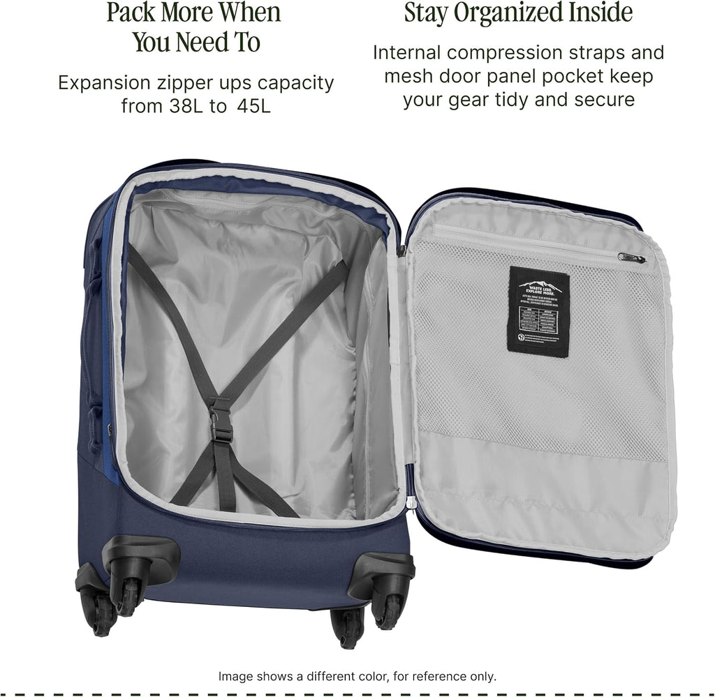 Eagle Creek Expanse 4-Wheel 22' Carry-On Luggage - Rolling Four-Wheel Carry-On Luggage for Easy Travel - Lockable Zippers - Expandable Main Compartment - Telescoping Handles - Midnight Black