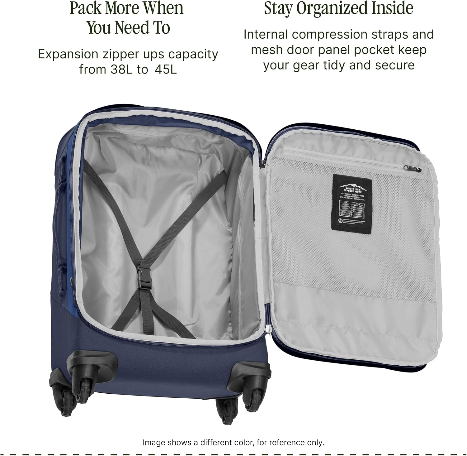 Eagle Creek Expanse 4-Wheel 22' Carry-On Luggage - Rolling Four-Wheel Carry-On Luggage for Easy Travel - Lockable Zippers - Expandable Main Compartment - Telescoping Handles - Midnight Black