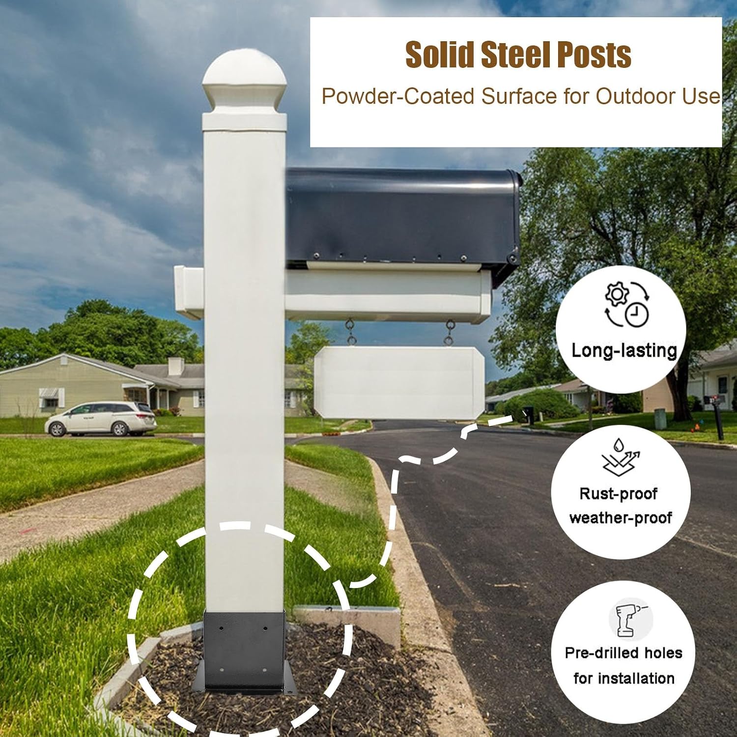 Metal Railing Post Anchors - Square Floor Mount Wood Fence Post Base for 3.5'x3.5' Wood Posts - Steel Bracket(2pcs)