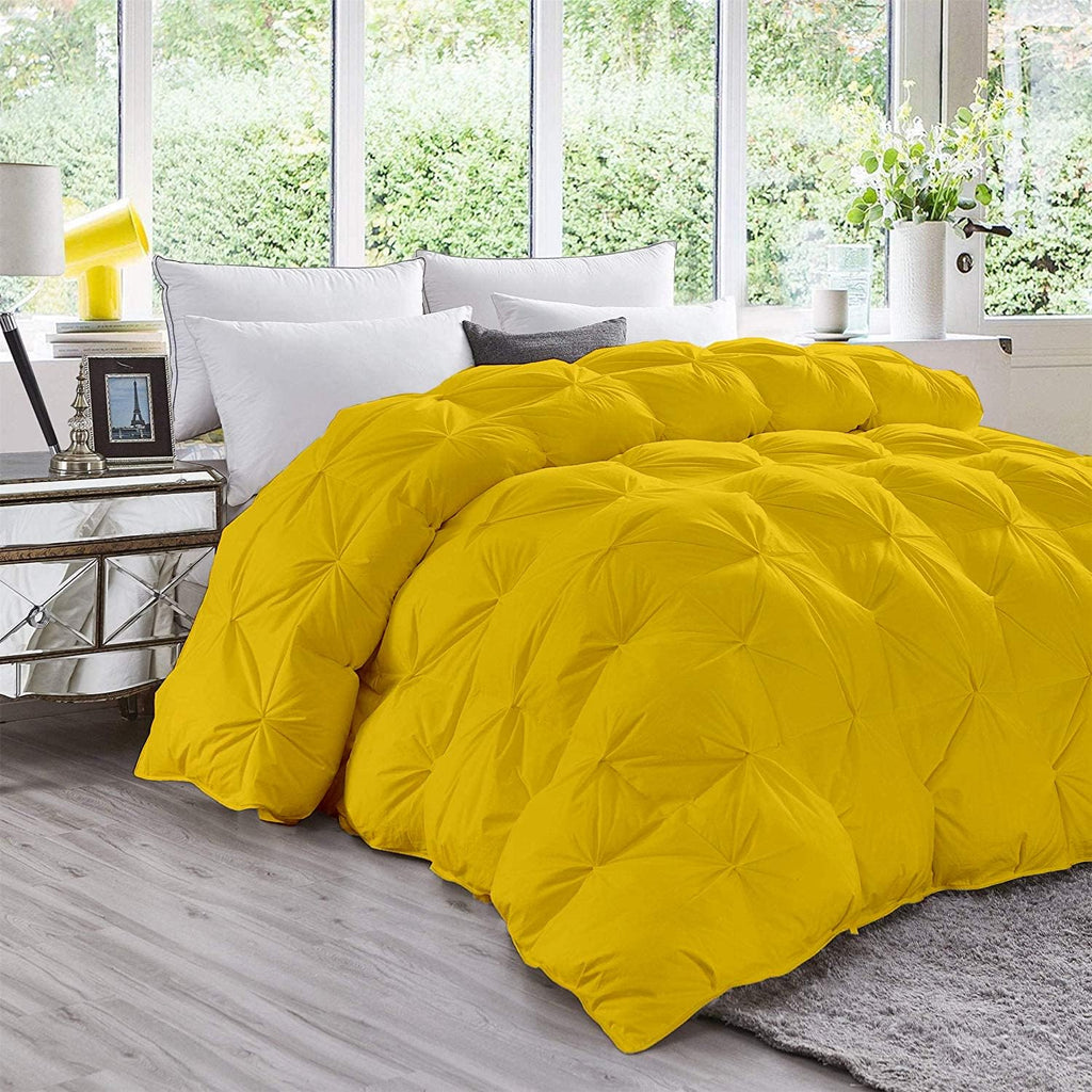 Gold Solid Light Weight Pinch Pleated Down Comforter- Oversized Queen Size 98 x 98 Inches 1 Piece All-Season Duvet Insert, 500 GSM With Corner Tabs 100% Egyptian Cotton- ( Gold Solid )