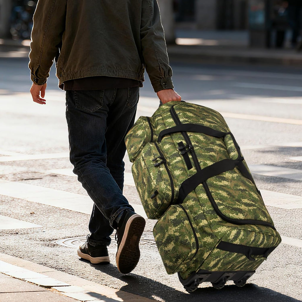 120L 3 Wheel Tactical Rolling Duffle Bag, Heavy Duty Military Deployment Luggage, 900D Waterproof Duffel for Camping Travel Outdoor Sports