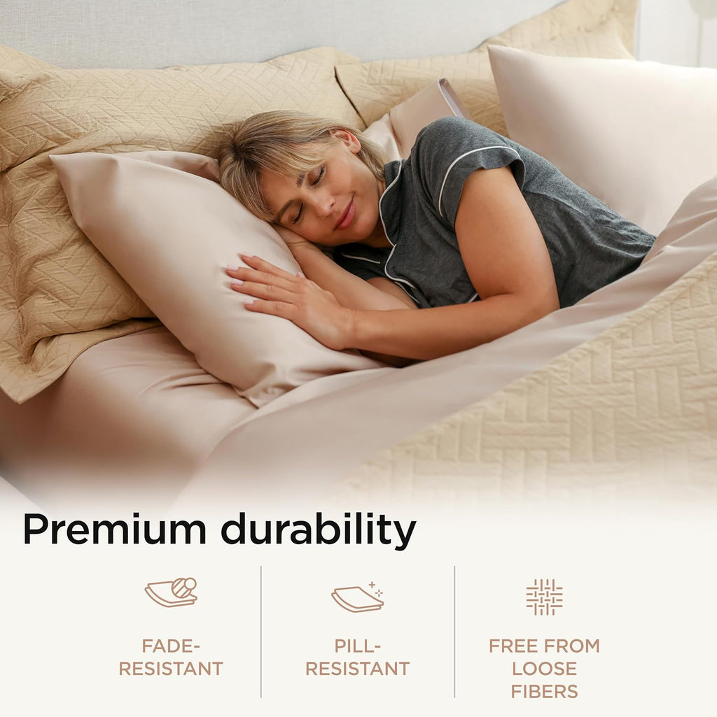 Threadmill Luxury Supima Cotton Sheets, Luxury 1000 Thread Count Soft 100% Cotton Sheets for Queen Size Bed, 4 Pc Beige Bed Queen Set, 5-Star Hotel Quality Elasticized Deep Pocket Bed Sheets Set