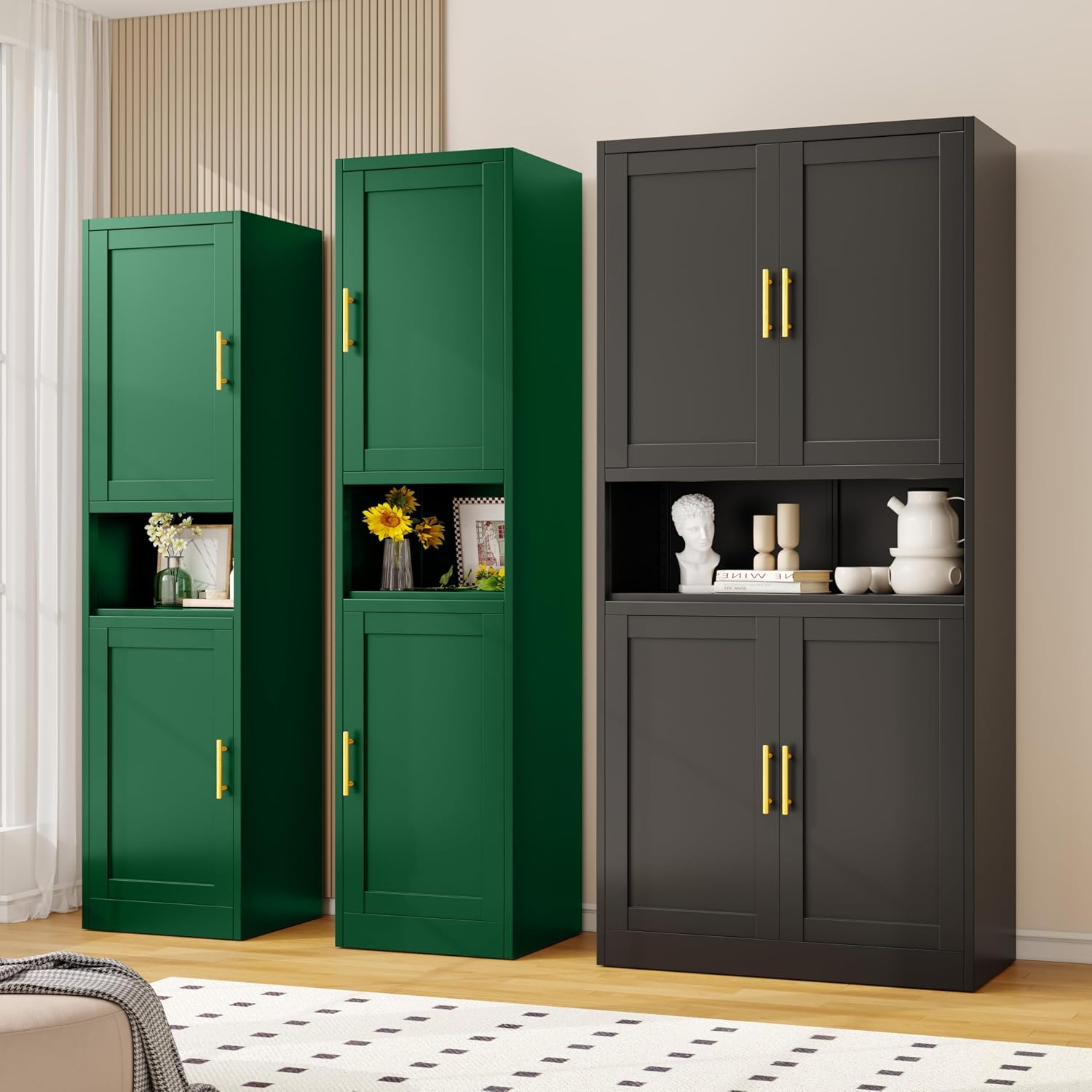 Metal Tall Narrow Kitchen Pantry Cabinet,Tall Bathroom Storage Cabinet,67' High Bathroom Organizers with Doors and Adjustable Shelves for Bathroom, Kitchen,Small Spaces
