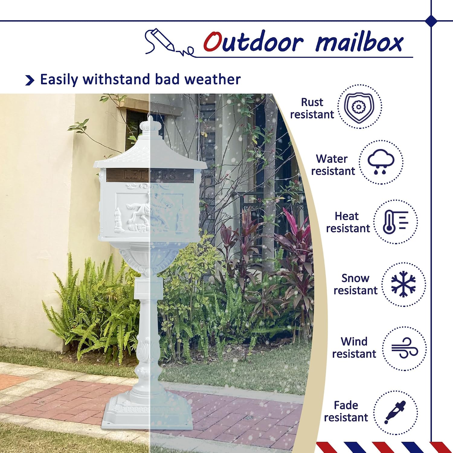 Retro Locking Mailboxes for Outside Aluminum Freestanding Mailbox with Post, Heavy Duty Mail Boxes for House with Post, White