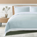 THE COTTON & SILK®️ 100% Luxury Long-Staple Cotton Duvet Cover Set - Soft & Breathable - Include 1 Duvet Cover with Corner Ties & Hidden Zipper, 2 Pillow Shams - Misty Blue + White, Queen Size
