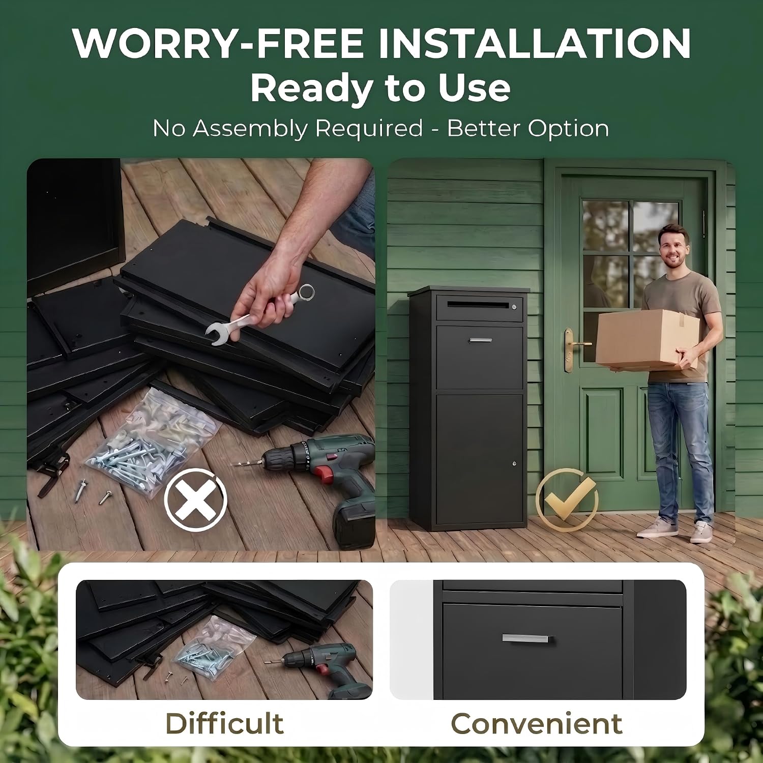 Package Delivery Boxes for Outside,44'H Steel Large Parcel Drop Box for Outdoor and Porches,Packages Mails Anti-Theft Waterproof Lock Box(Black,No Assembly Required)
