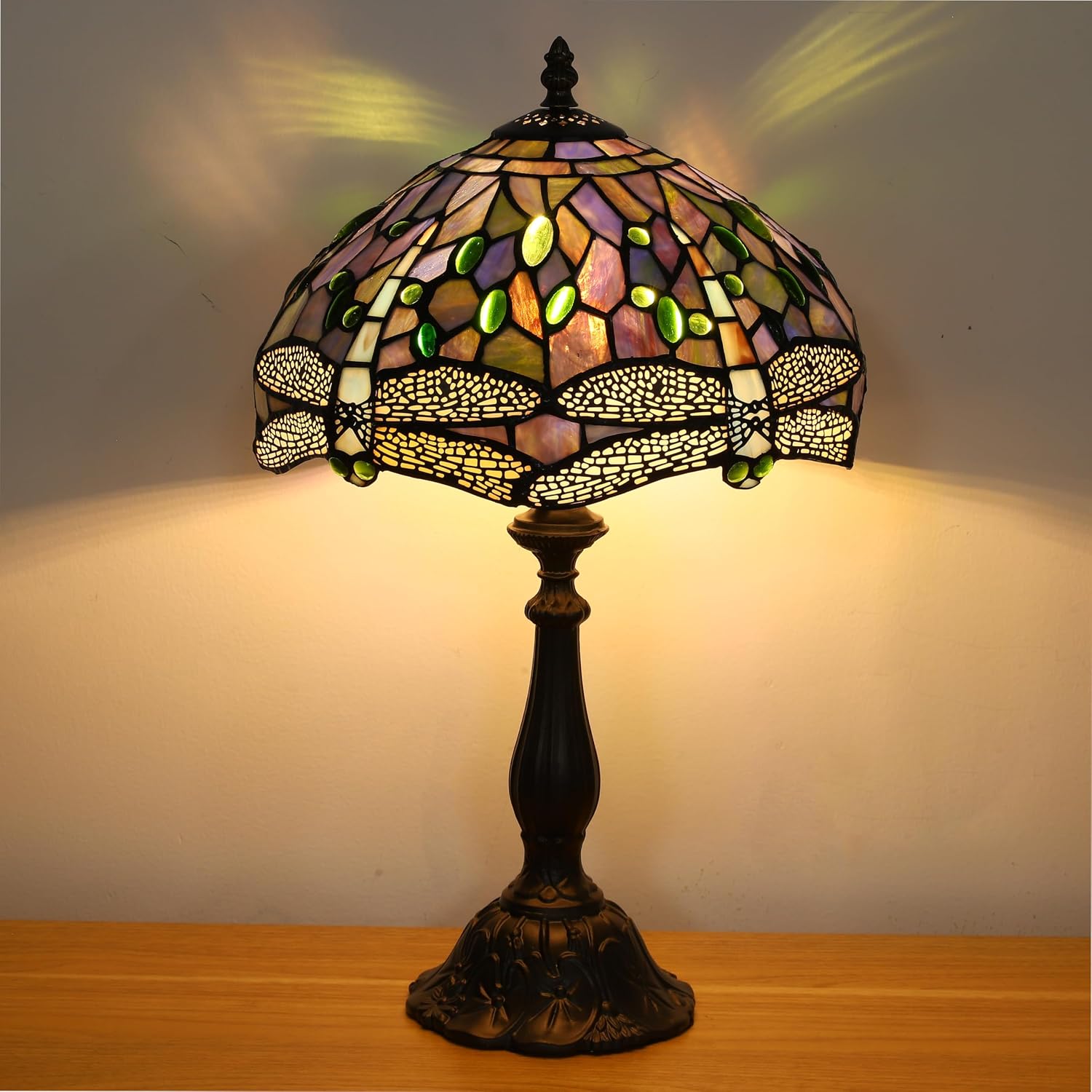 Tiffany Table Lamp Blue Dragonfly Stained Glass Table Lamps for Bedroom 12X12X19Inch 3 Way Color Temperatures Bedside Nightstand Home Office Desk Lamp Reading Lights with E26 LED Bulb