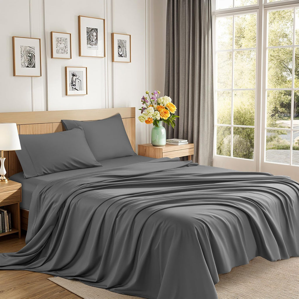 1200 Thread Count Cotton Sheets, 100% Egyptian Cotton Sheet for Queen Size Bed,Very Smooth Soft with 18' Deep Pocket Sheets 4-Pc Sets (Charcoal Grey, Queen)