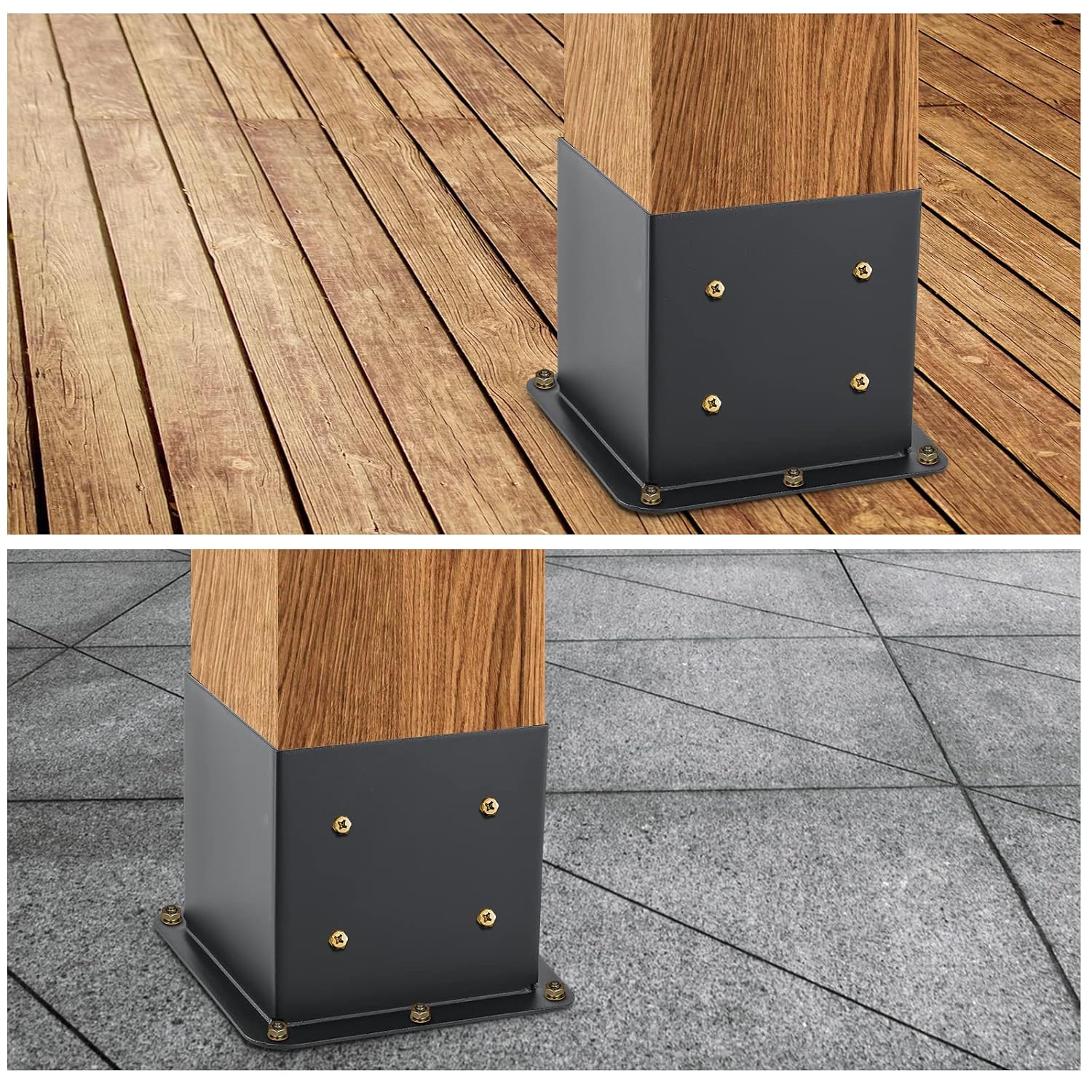 6x6 Post Base 8 Pcs, (Inner Size 5.6x5.6) Post Anchors, 13GA Thick Solid Steel & Black Powder Coated,Deck Post Brackets Support Deck Base Plate Pergola Brackets Fence Kit