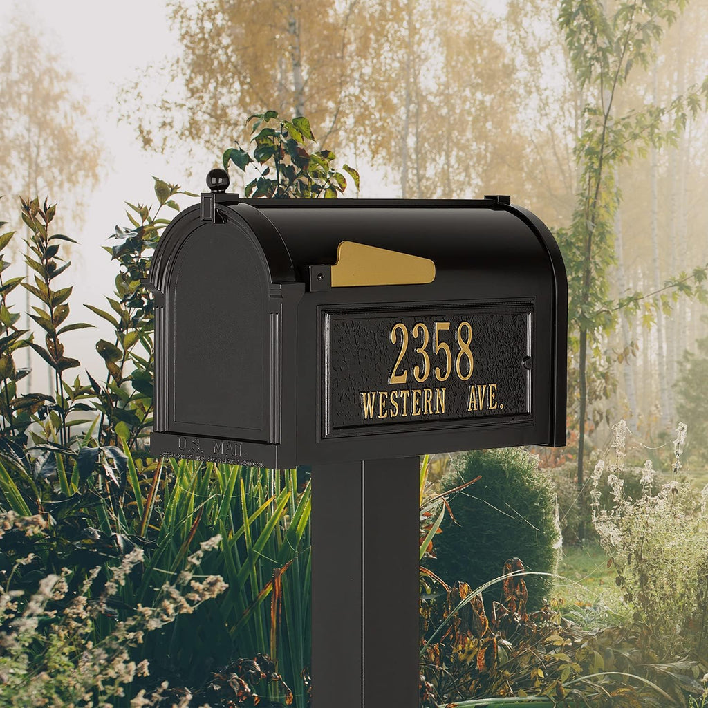 Whitehall Premium Mailbox with Side Address Plaques, Personalized Large Mailbox with Post and Address Plaque for Outside, Package Mail Box with Post (4 Colors Available)