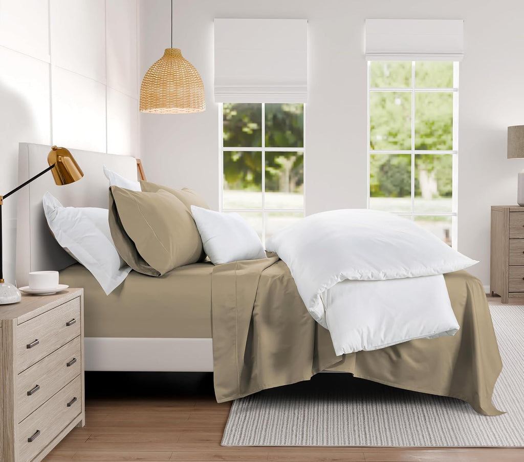 100% Cotton Queen Sheet Set - 1000 Thread Count Deep Pocket Sheets Queen Size, Luxury Hotel Collection Sheets, Soft & Comfy Machine Washable - Taupe
