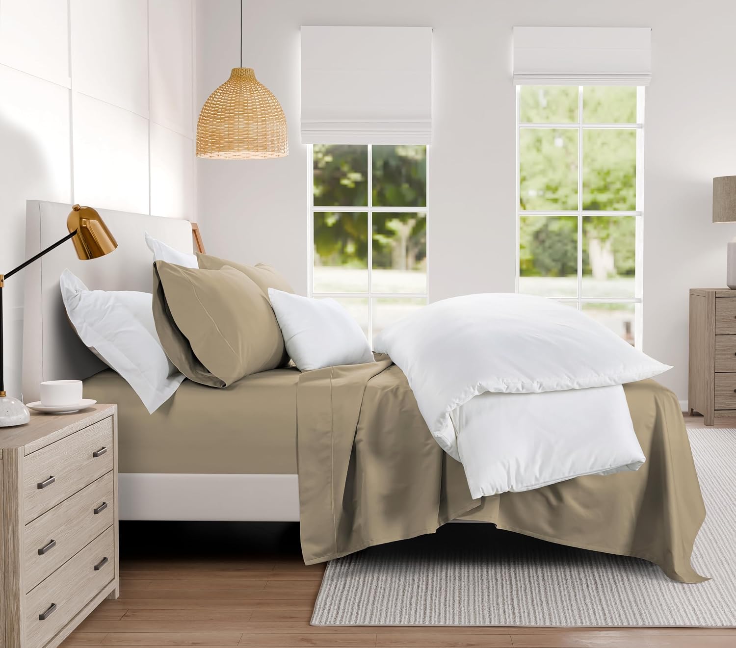 100% Cotton Queen Sheet Set - 1000 Thread Count Deep Pocket Sheets Queen Size, Luxury Hotel Collection Sheets, Soft & Comfy Machine Washable - Taupe