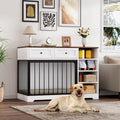 GarveeHome Dog Crate Furniture 47', Large Dog Crate TV Stand with 2 Drawers and 4 Shelves, Wooden Dog Kennel Indoor, Decorative Dog Cage with Storage for Large Dogs, White