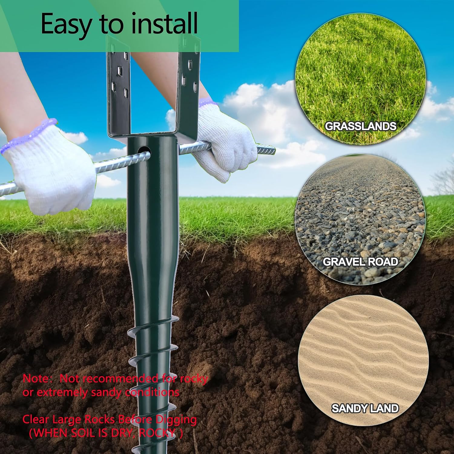 27inch No Dig Ground Screw Anchor Spike – U Shaped Post Stake for Mailbox and Fence, Includes Lag Bolts & Rebar, Fits Standard 4x4 (3.5' X 3.5' Inch) Post. 4 Pack