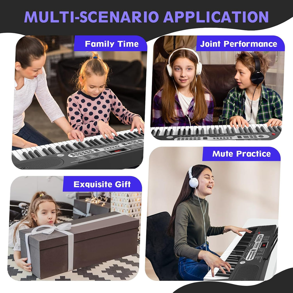 Fenbeli 61 Key Keyboard Piano for Beginners, Electric Piano Keyboard with Stand and Bench, Microphone, Headphone, Sheet Music Stand, LED Screen, 200 Tones, Teaching Mode, Holiday Gift