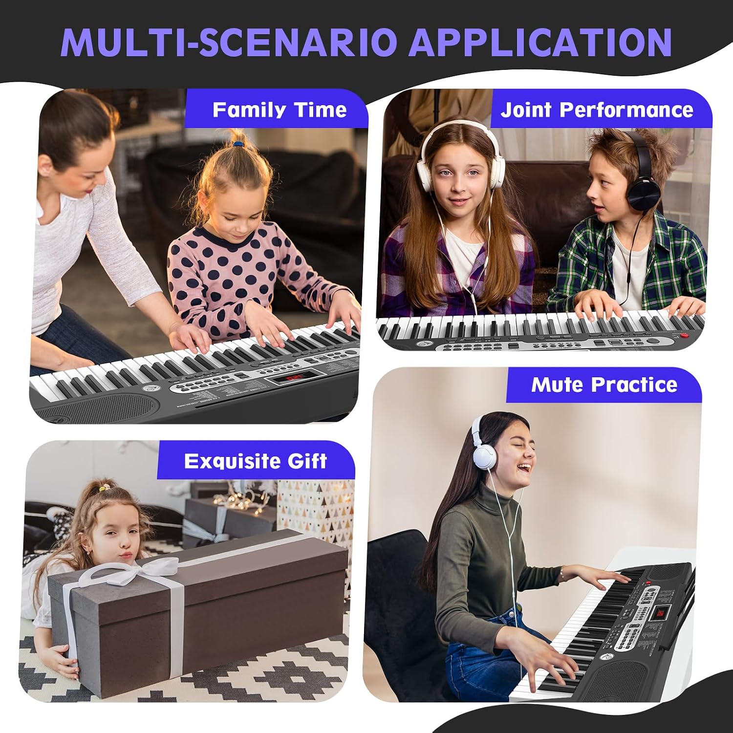 Fenbeli 61 Key Keyboard Piano for Beginners, Electric Piano Keyboard with Stand and Bench, Microphone, Headphone, Sheet Music Stand, LED Screen, 200 Tones, Teaching Mode, Holiday Gift