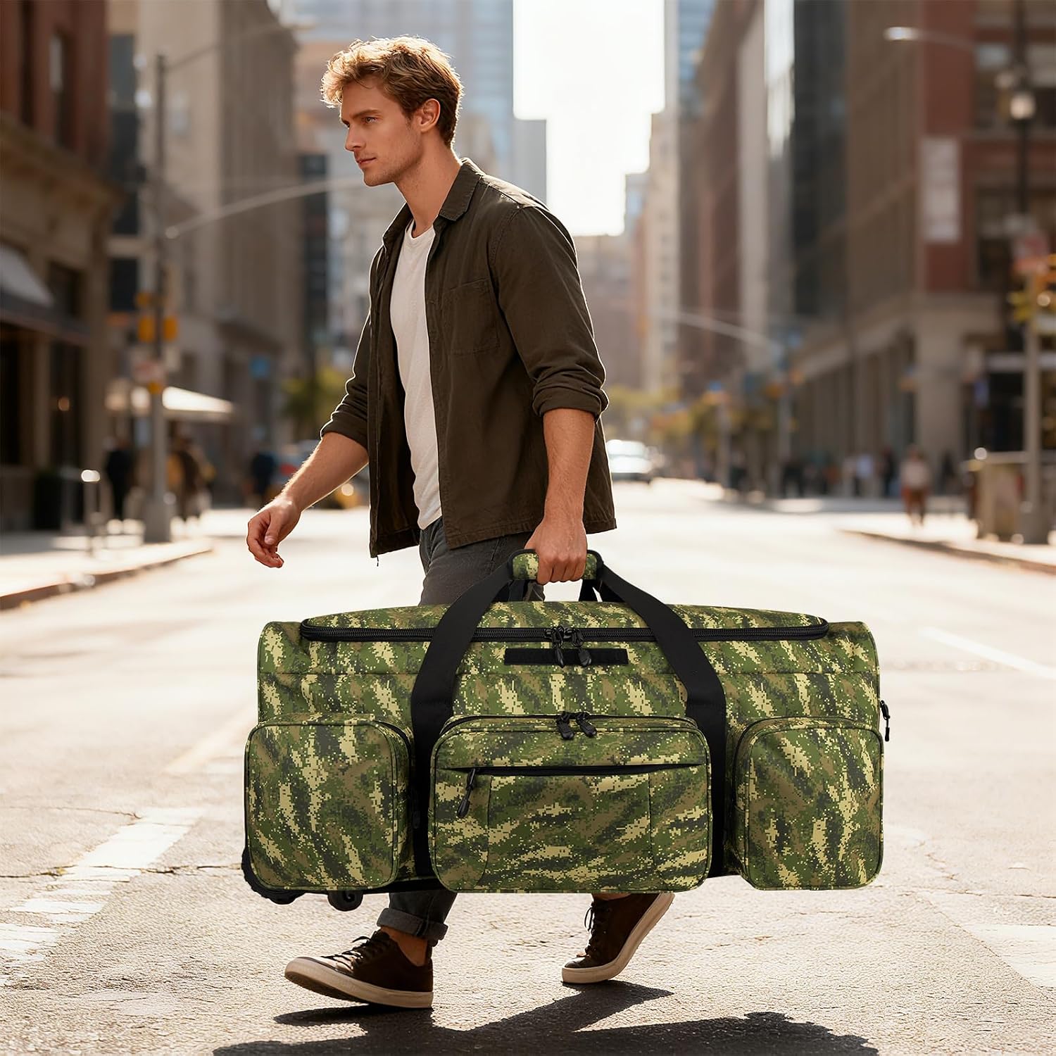 120L 3 Wheel Tactical Rolling Duffle Bag, Heavy Duty Military Deployment Luggage, 900D Waterproof Duffel for Camping Travel Outdoor Sports
