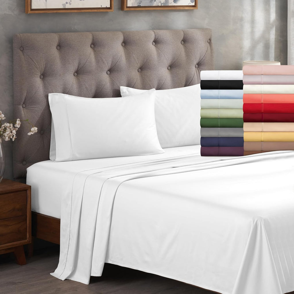 Superior 300 Thread Count Egyptian Cotton Sheet Set, 2 Fitted Sheets, Flat Sheet, 2 Pillowcases, Split King, Black