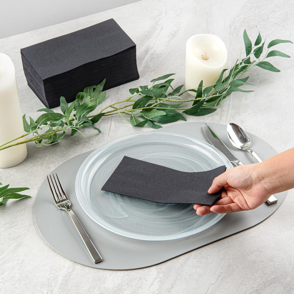 Luxenap 15.8 X 7.9 Inch Linen-Feel Guest Towels, 600 Hand Towels - ¼ Fold, Air-Laid, Black Paper Dinner Napkins, Disposable, for Restrooms, Kitchens, and Tables - Restaurantware