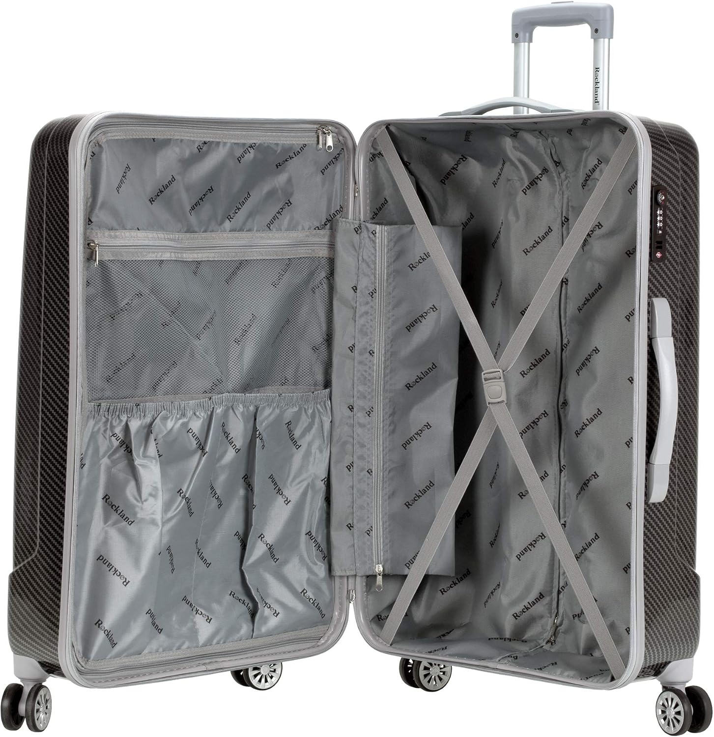 Rockland Barcelona Hardside 10-Piece Travel Gear Luggage Set, Black (22'/24'/28' Uprights, Luggage Cover, and Packing Cubes)