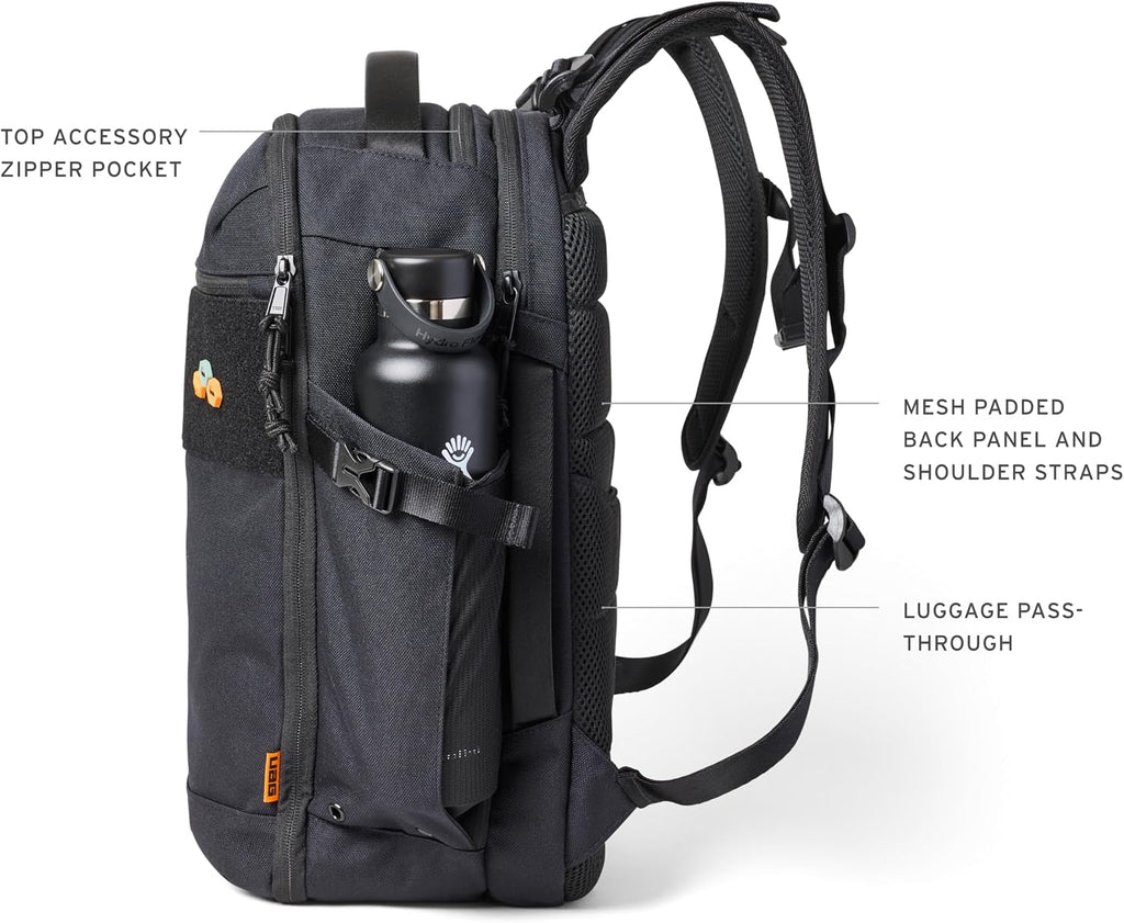 URBAR ARMOR GEAR UAG 24-Liter Laptop Backpack - Fits up to 16' Laptop Clamshell Opening Side Bottle Holder Pocket Travel Carry-on Luggage Daypack, Premium Tech Black