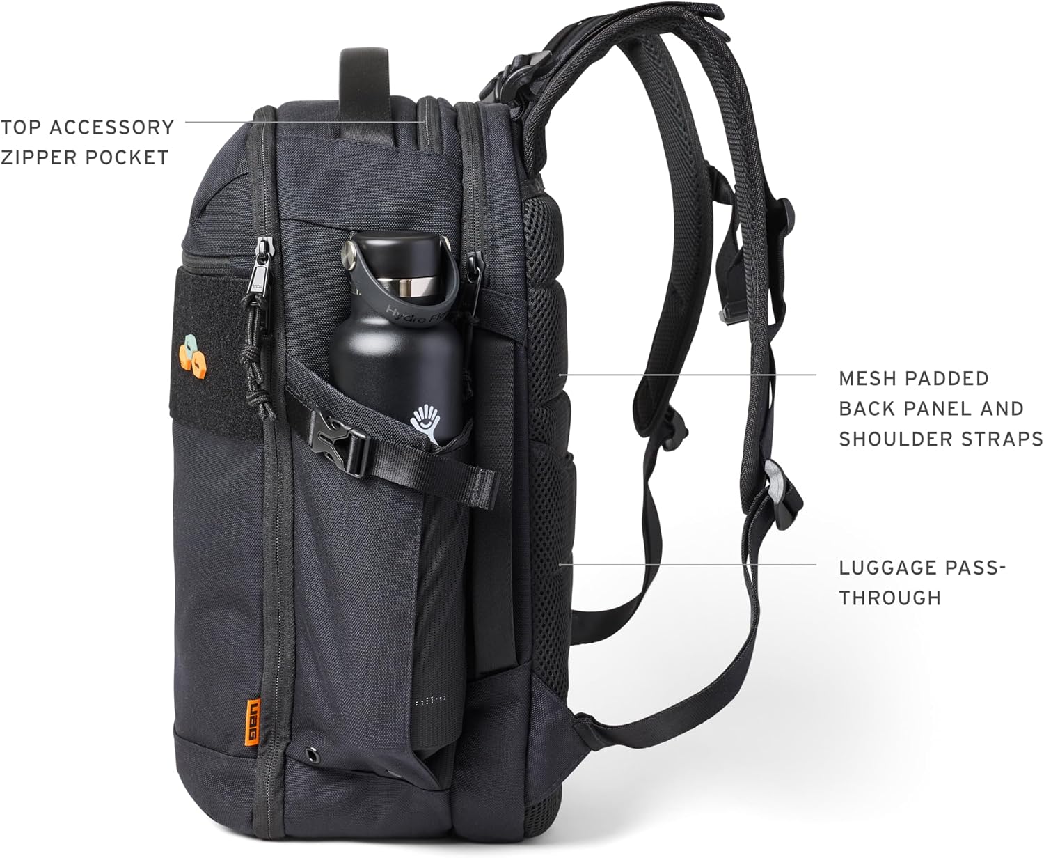 URBAR ARMOR GEAR UAG 24-Liter Laptop Backpack - Fits up to 16' Laptop Clamshell Opening Side Bottle Holder Pocket Travel Carry-on Luggage Daypack, Premium Tech Black