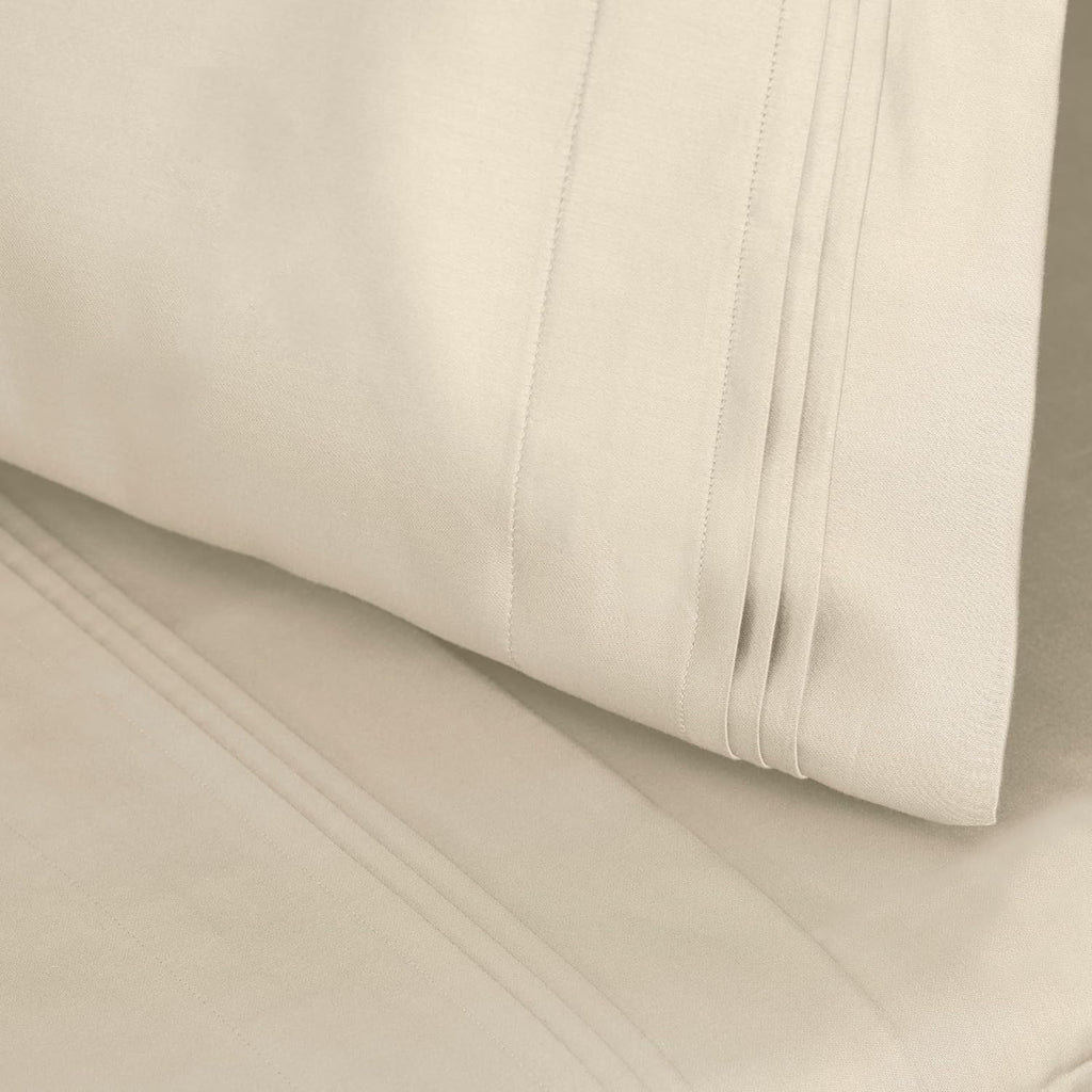 Superior Egyptian Cotton 4 Piece Sheet Set, Luxury 1000 Thread Count, Modern Design, Sustainable Sheets, Ultra-Soft Basics, Solid, Deep Pocket Fitted Sheet, Flat Sheet, Pillowcases, Queen, Ivory
