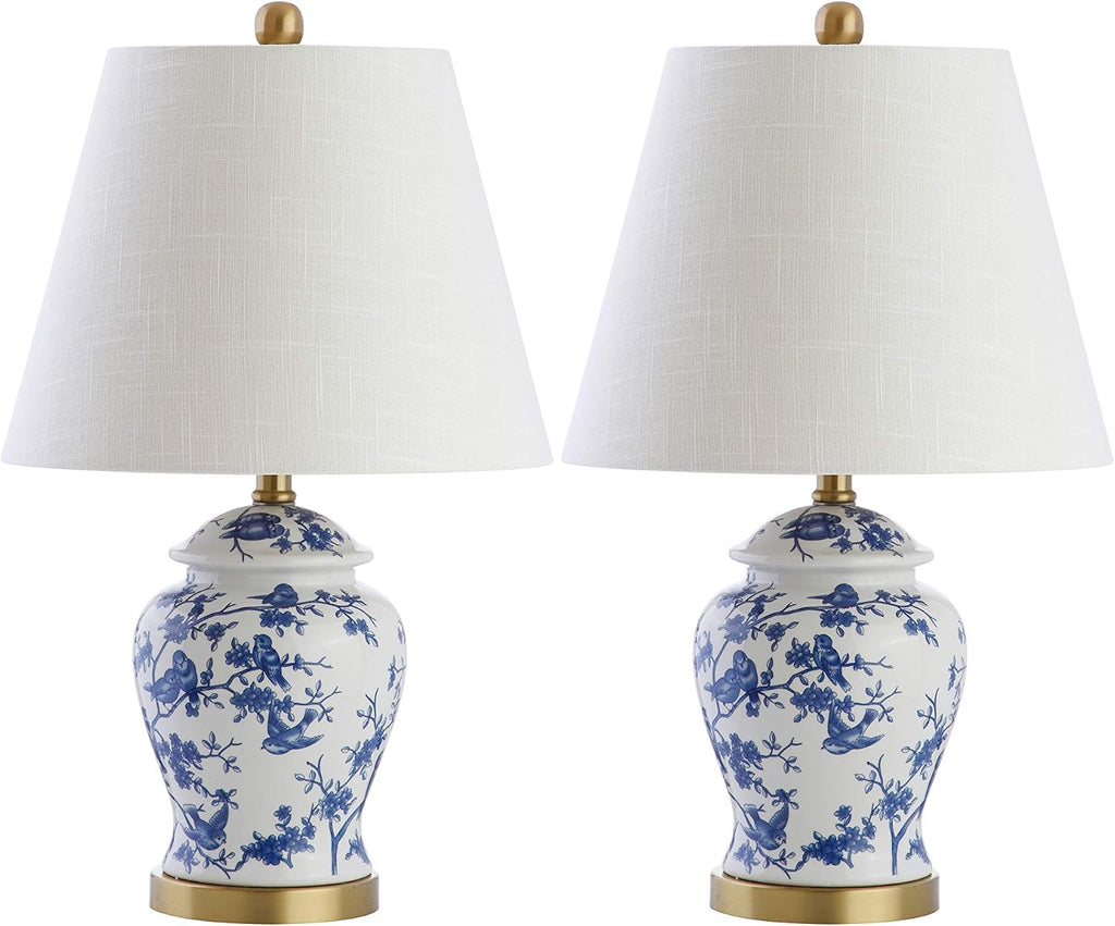 Eyely EYL3005A-SET2 Brussels 22' Chinoiserie Table Lamp for Reading Room, Living Room, Office, Bedroom, Classic, Cottage, Traditional, Blue/White (Set of 2)