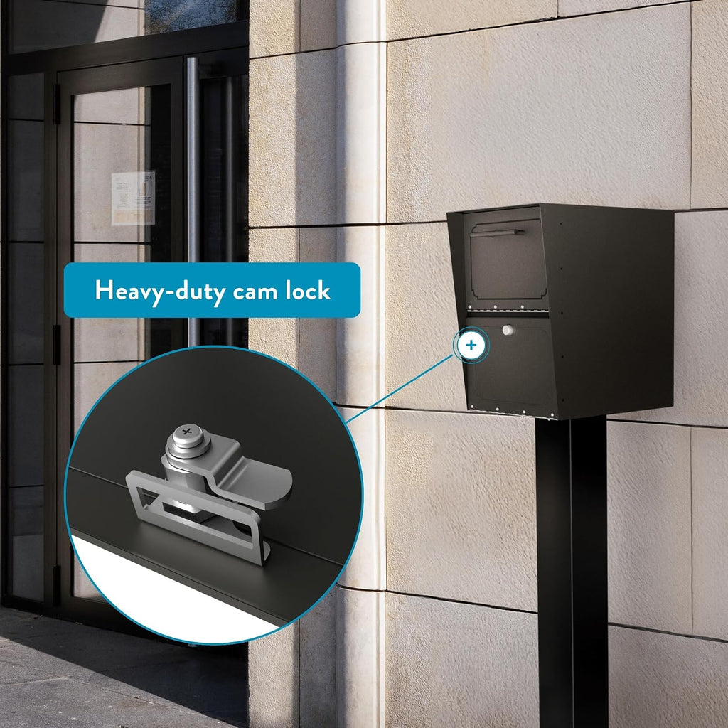 Architectural Mailboxes Oasis® Drop Box Secure, Locking Heavy Duty, Steel Metal Package Box for outside, Graphite Bronze XL Extra Large with Magnetic Waterproof Door