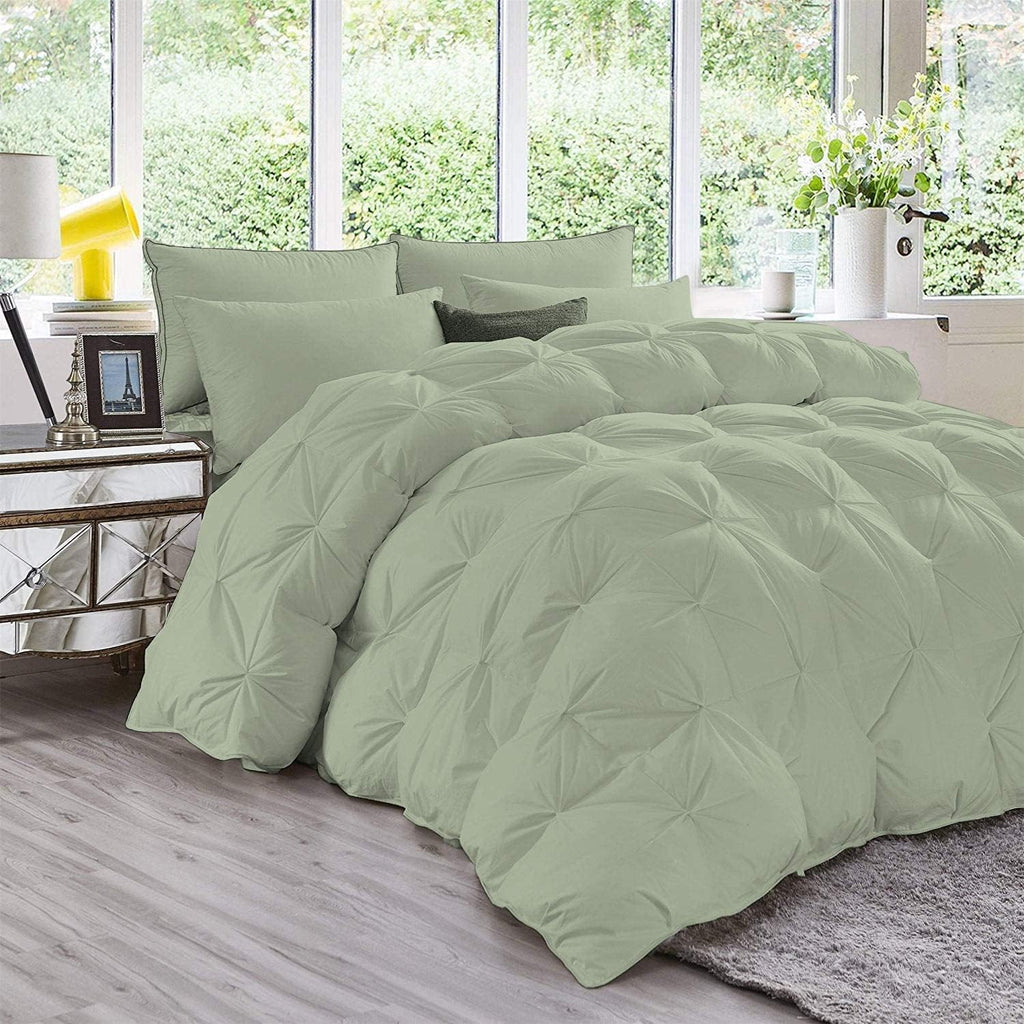 Pinch Pleated Soft 400 GSM All Season Moss 5 Piece Queen Size Comforter Set (Comforter + 4 Pillowcases) 600 Series Egyptian Cotton Comforter Bedding Set