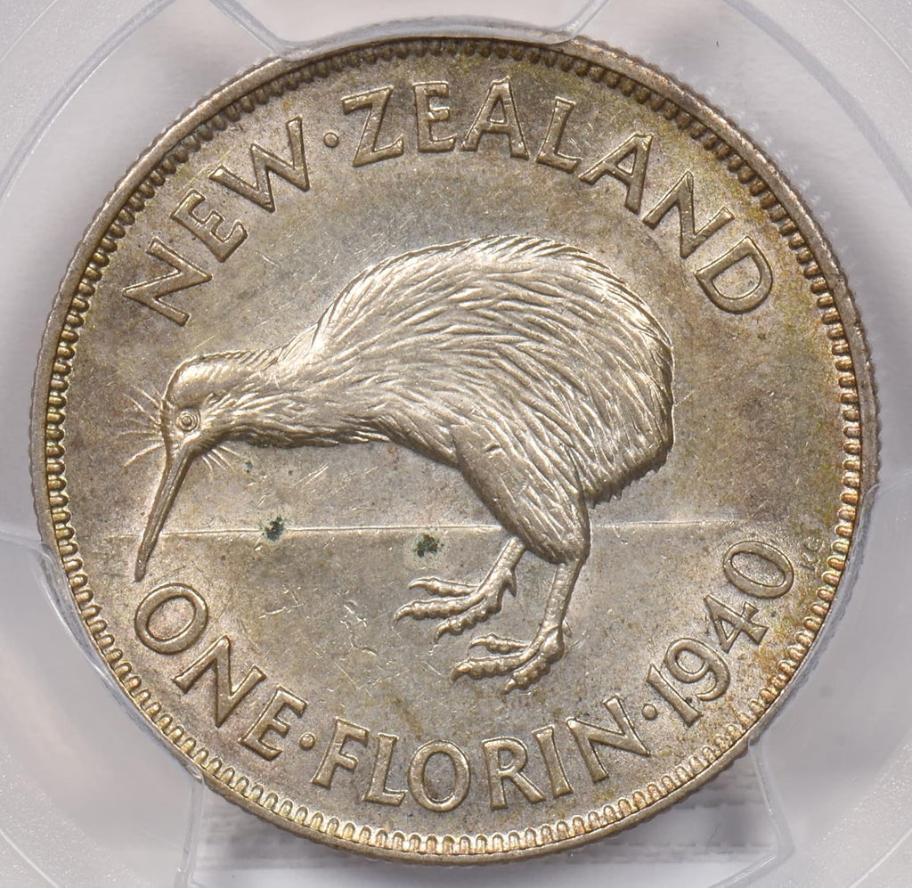 Collectible Coin New Zealand 1940 Florin Kiwi Bird animal PCGS AU 55 rare condition PC1259