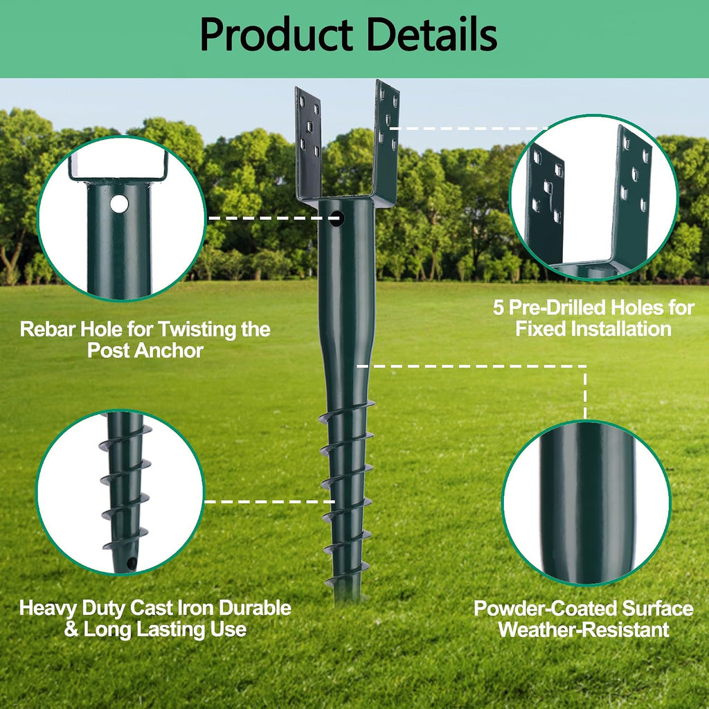 27inch No Dig Ground Screw Anchor Spike – U Shaped Post Stake for Mailbox and Fence, Includes Lag Bolts & Rebar, Fits Standard 4x4 (3.5' X 3.5' Inch) Post. 4 Pack