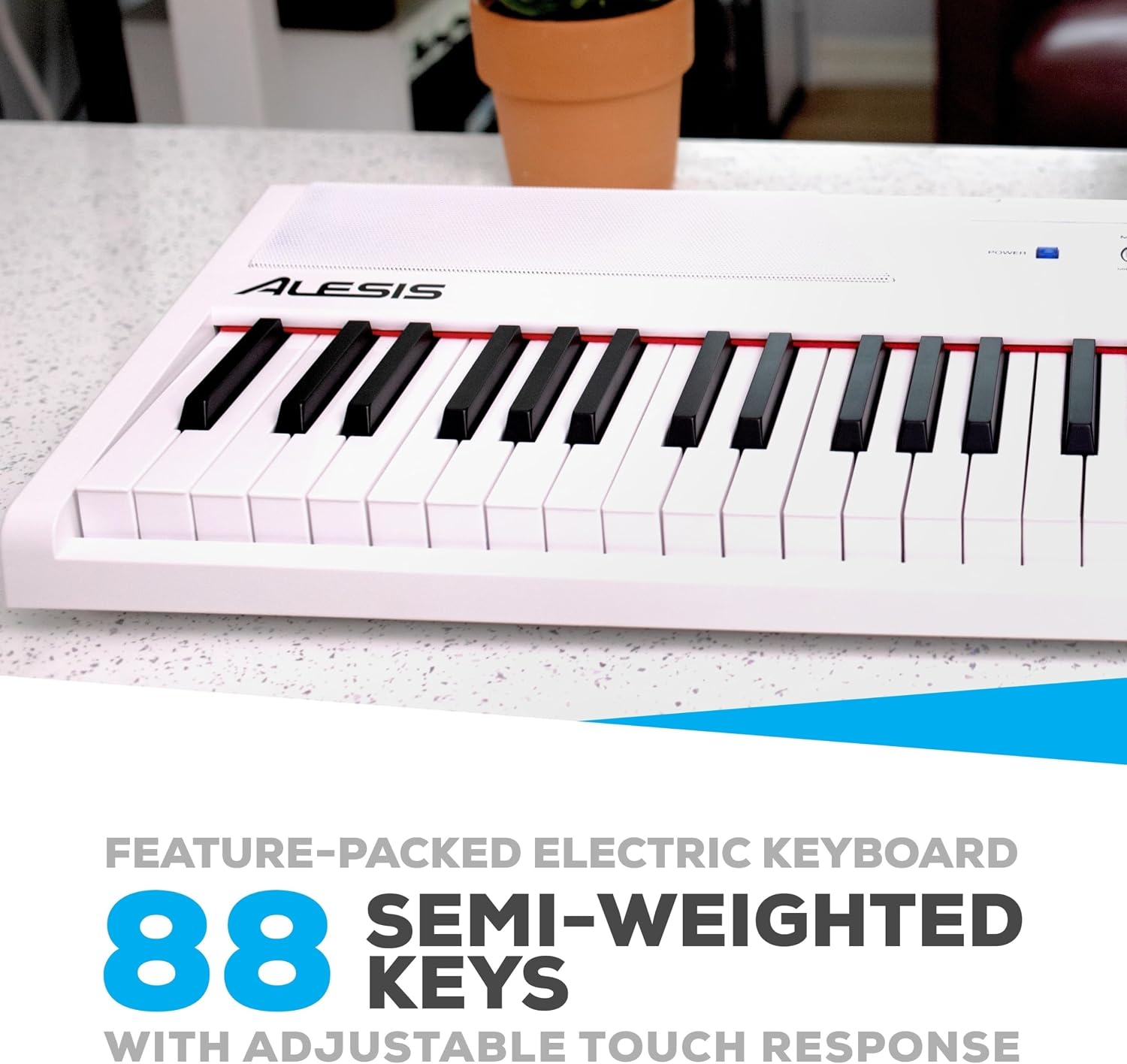 Alesis Recital White - 88 Key Digital Piano Keyboard with Semi-Weighted Keys, 2x20W Speakers, 5 Voices, Split, Layer and Lesson Mode, FX and Piano Lessons