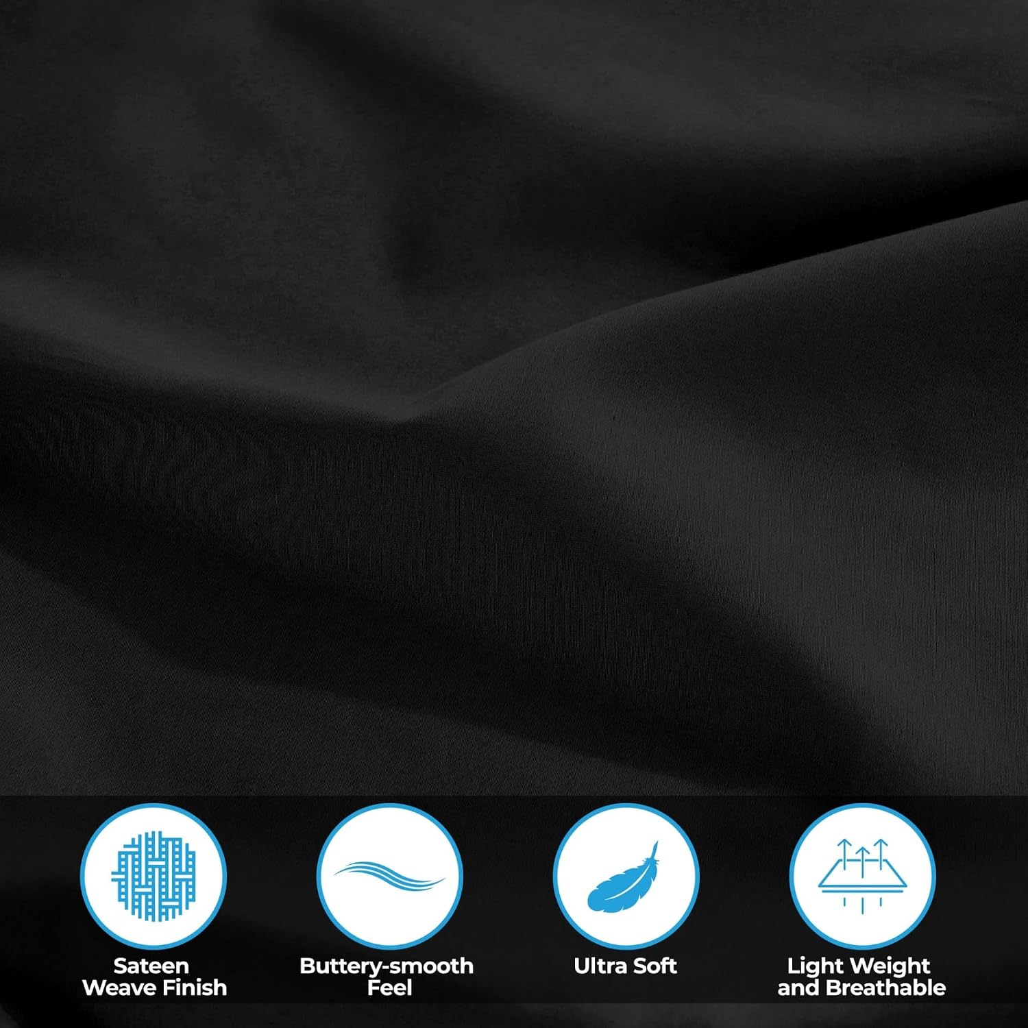 Superior Egyptian Cotton 300 Thread Count Bed Sheet Set, 2 Elastic Deep Pocket Fitted Sheets, 1 Flat Sheet, 2 Pillowcases, Daily Soft Sheets, Luxury, Plush, Home Essentials, Split King, Black