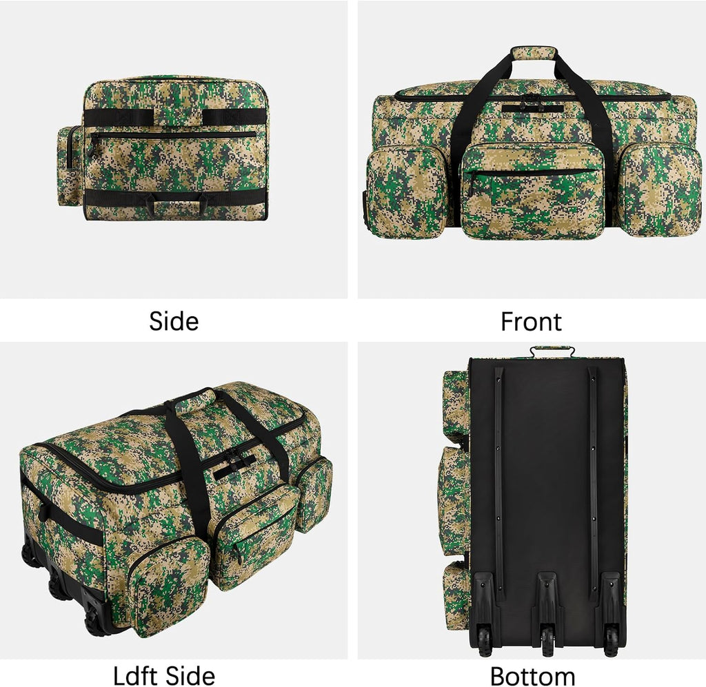 120L 3 Wheel Tactical Rolling Duffle Bag, Heavy Duty Military Deployment Luggage, 900D Waterproof Duffel for Camping Travel Outdoor Sports