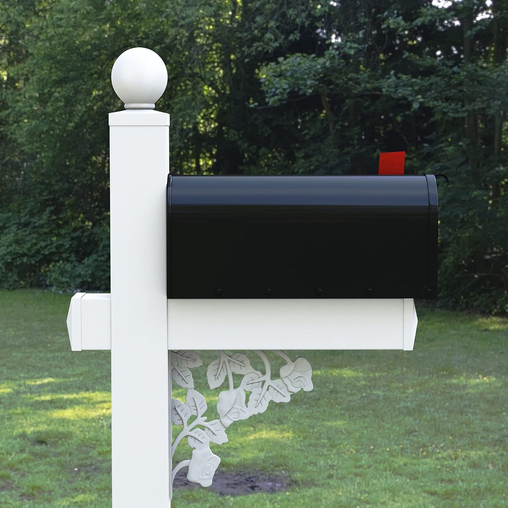 4Ever Products The Truman Vinyl/PVC Mailbox Post (Includes Mailbox) Complete Decorative Curbside Mailbox System with Classic Traditional Style (Black Mailbox)