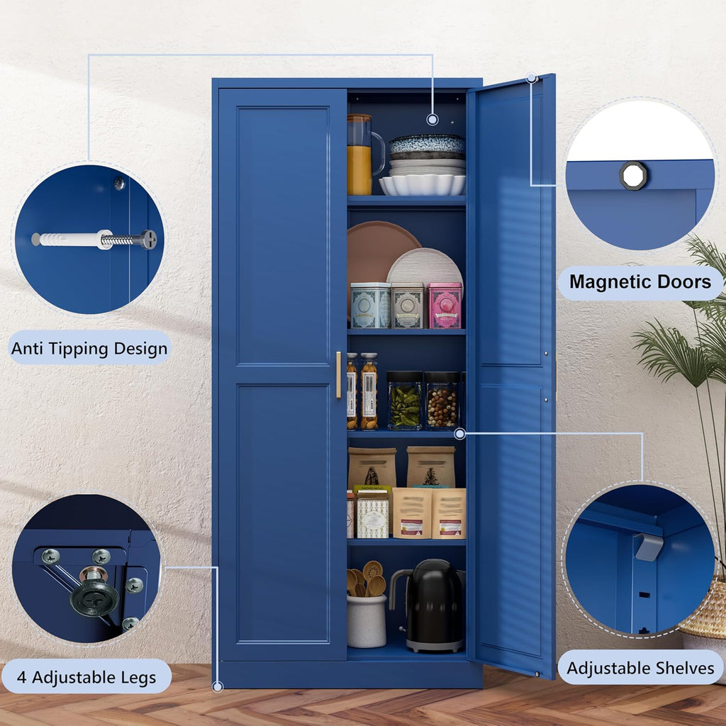 71' Metal Tall Kitchen Pantry Cabinet,Storage Cabinet with Doors and Adjustable Shelves,Modern Kitchen Hutch Cabinets,Freestanding Cupboard for Dining Room