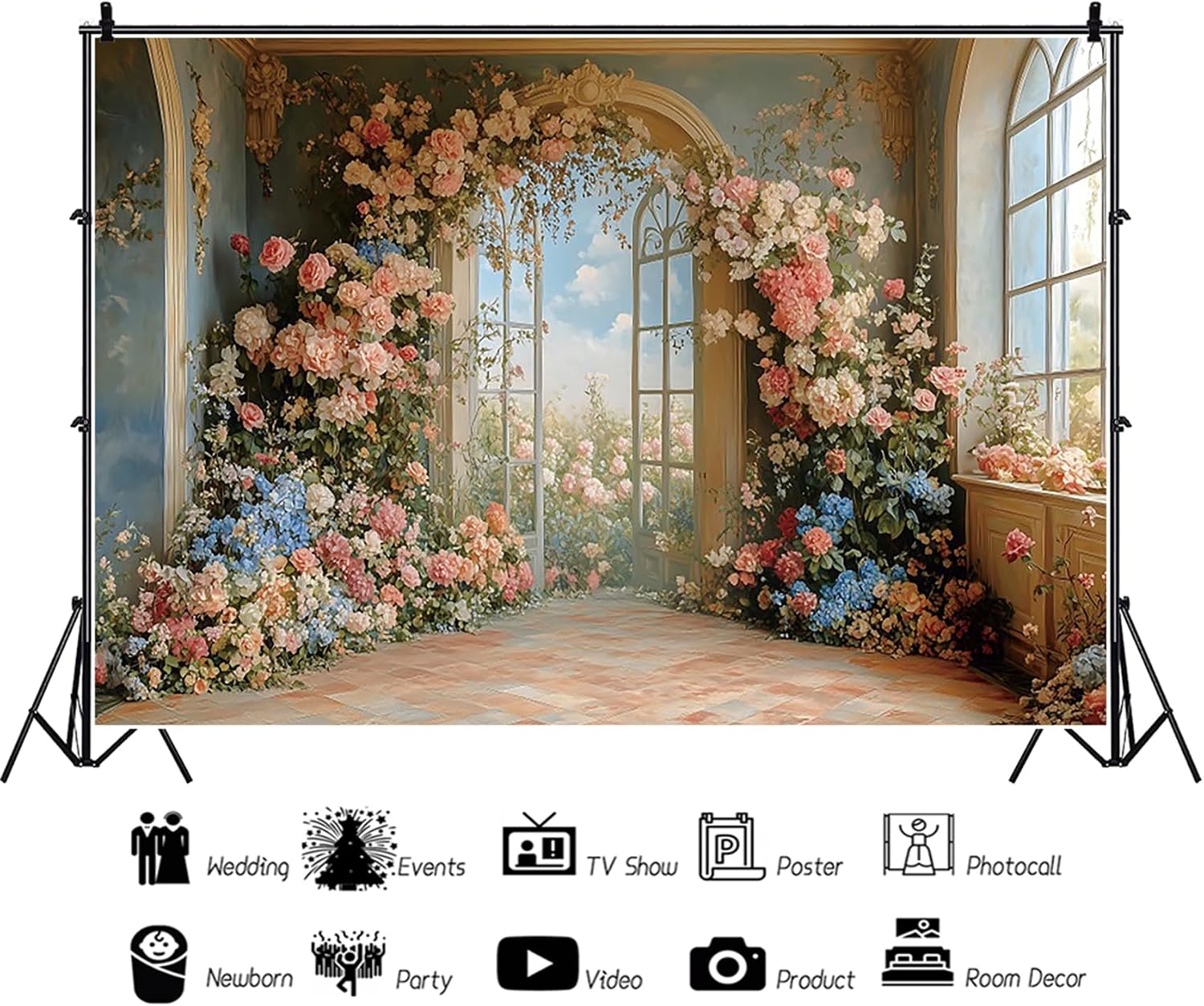 20x10ft Flower Wall Backdrop Photography European Style Oil Painting Floral Wedding Background Women Girls Lady Birthday Party Decorations Wedding Bridal Shower Banner Supplies Props Video